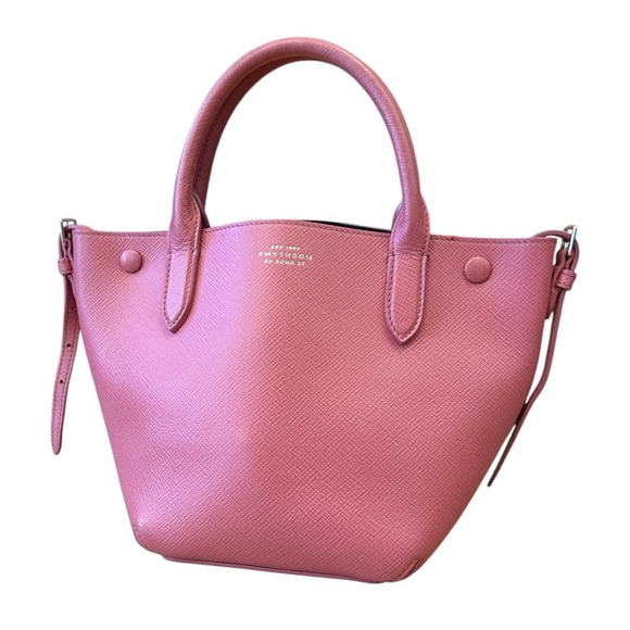 Smythson Pink Red Mini Crossbody Leather Tote - Picture 3 of 11